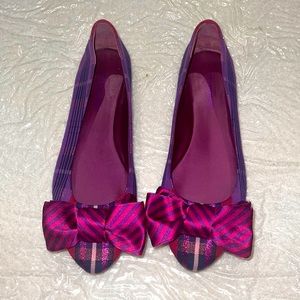 Coach purple plaid ballet flats with big bows